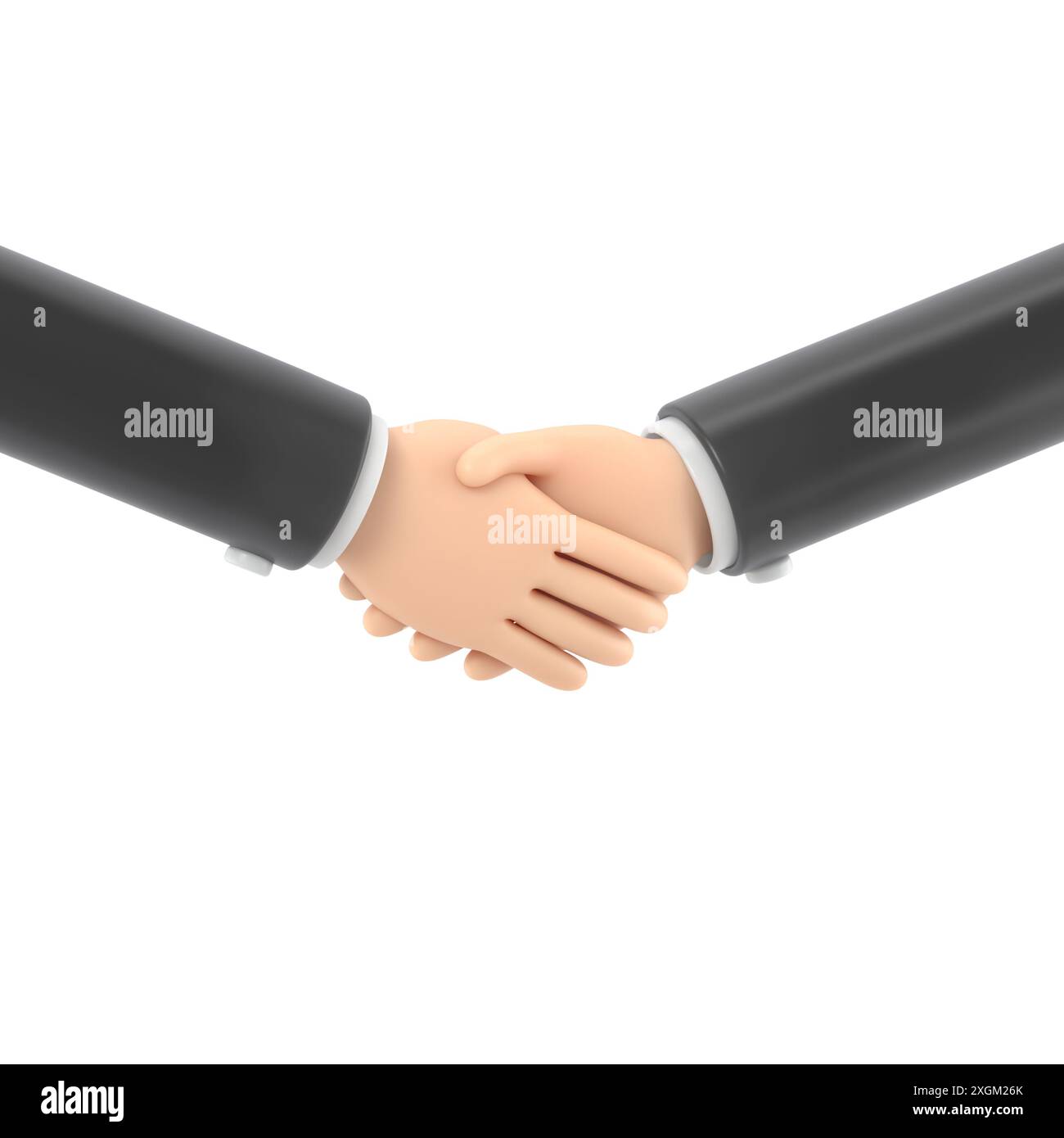 Icona movimento cartoni animati Mockup. Icona Deal. Stretta di mano tra i personaggi dei cartoni animati. Rendering 3D di clip art da lavoro su sfondo bianco. Foto Stock