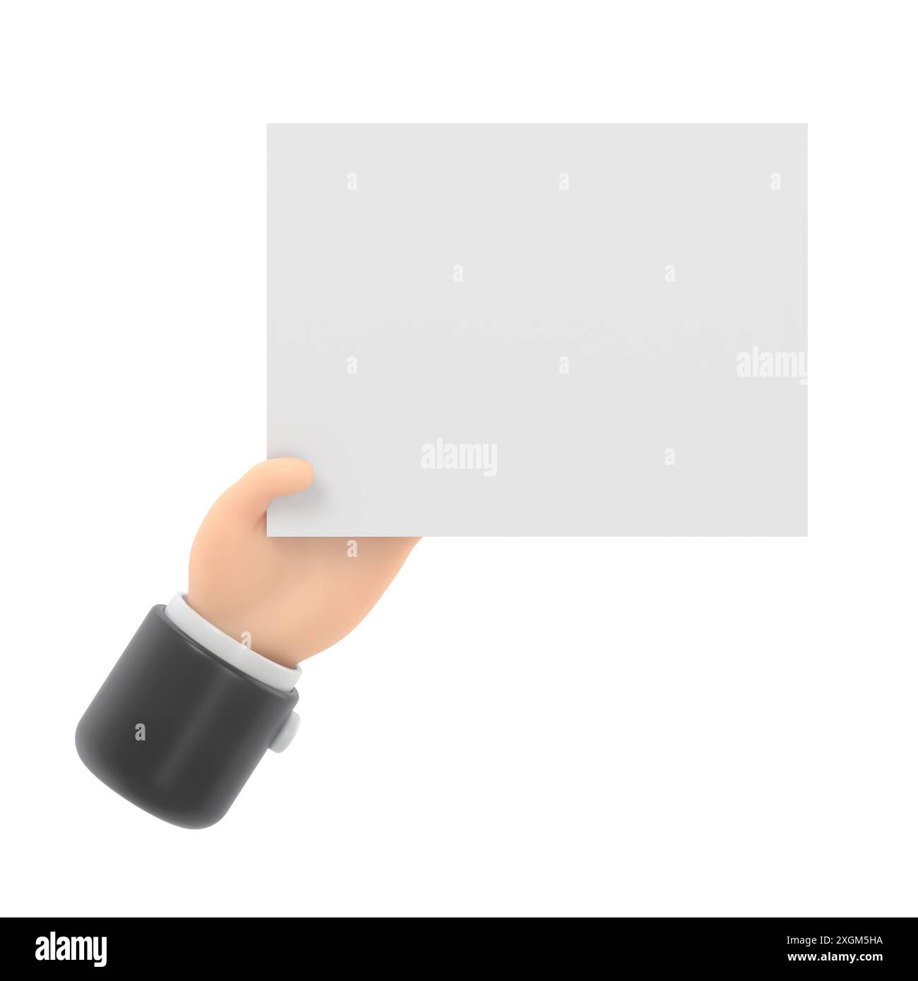 Icona dei gesti dei cartoni animati icona Mockup.3d mano che tiene la scheda o il tablet gesto, rendering 3D su sfondo bianco. Foto Stock