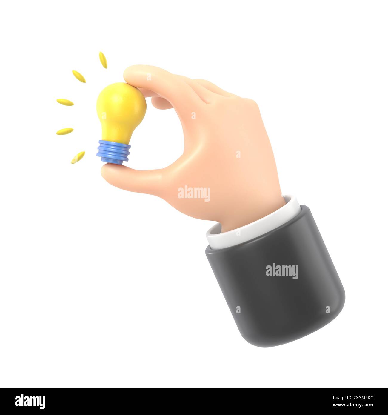 Icona dei gesti dei cartoni animati icona Mockup.3d mano che tiene la lampadina gesto. Idea di grande idea del cartone animato, rendering 3D su sfondo bianco. Foto Stock