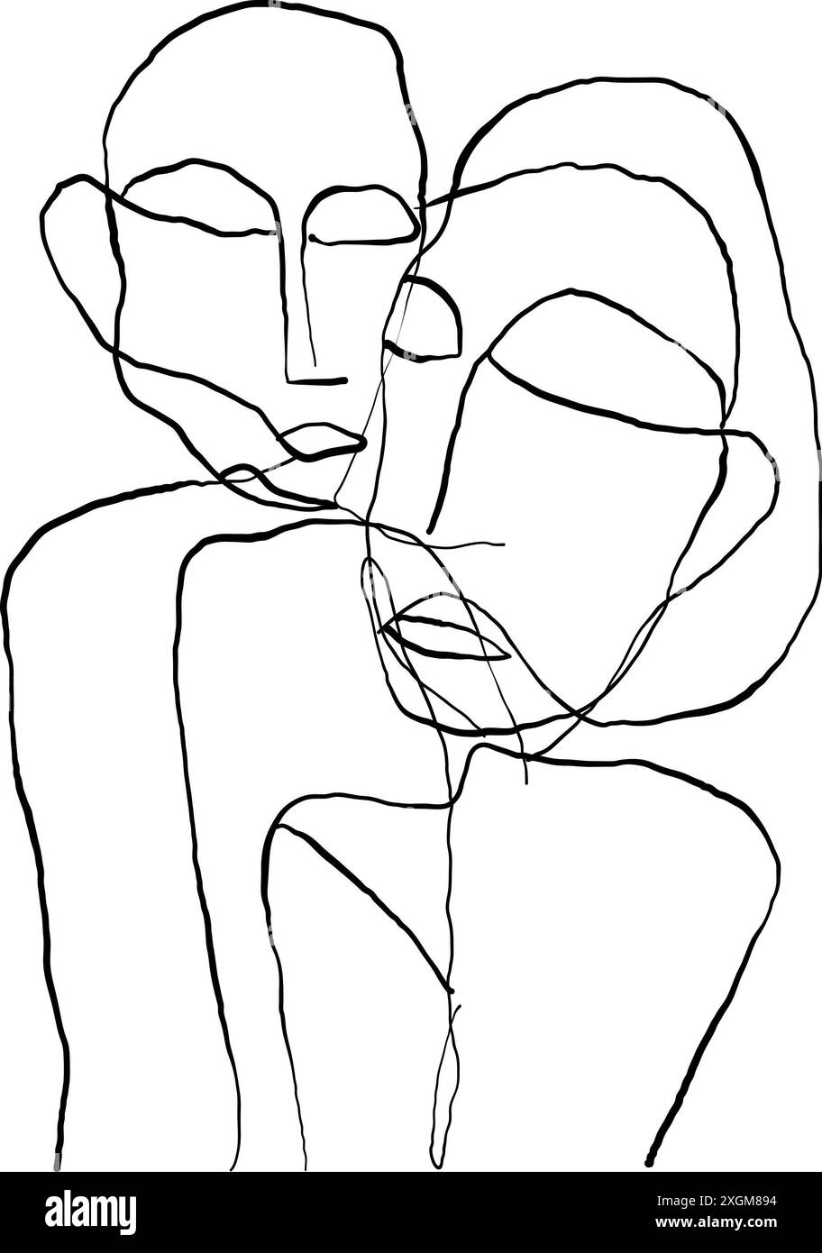 Ritratto in moderno stile grafico astratto, semplice disegnato a mano in bianco e nero. Composizione astratta. Foto Stock