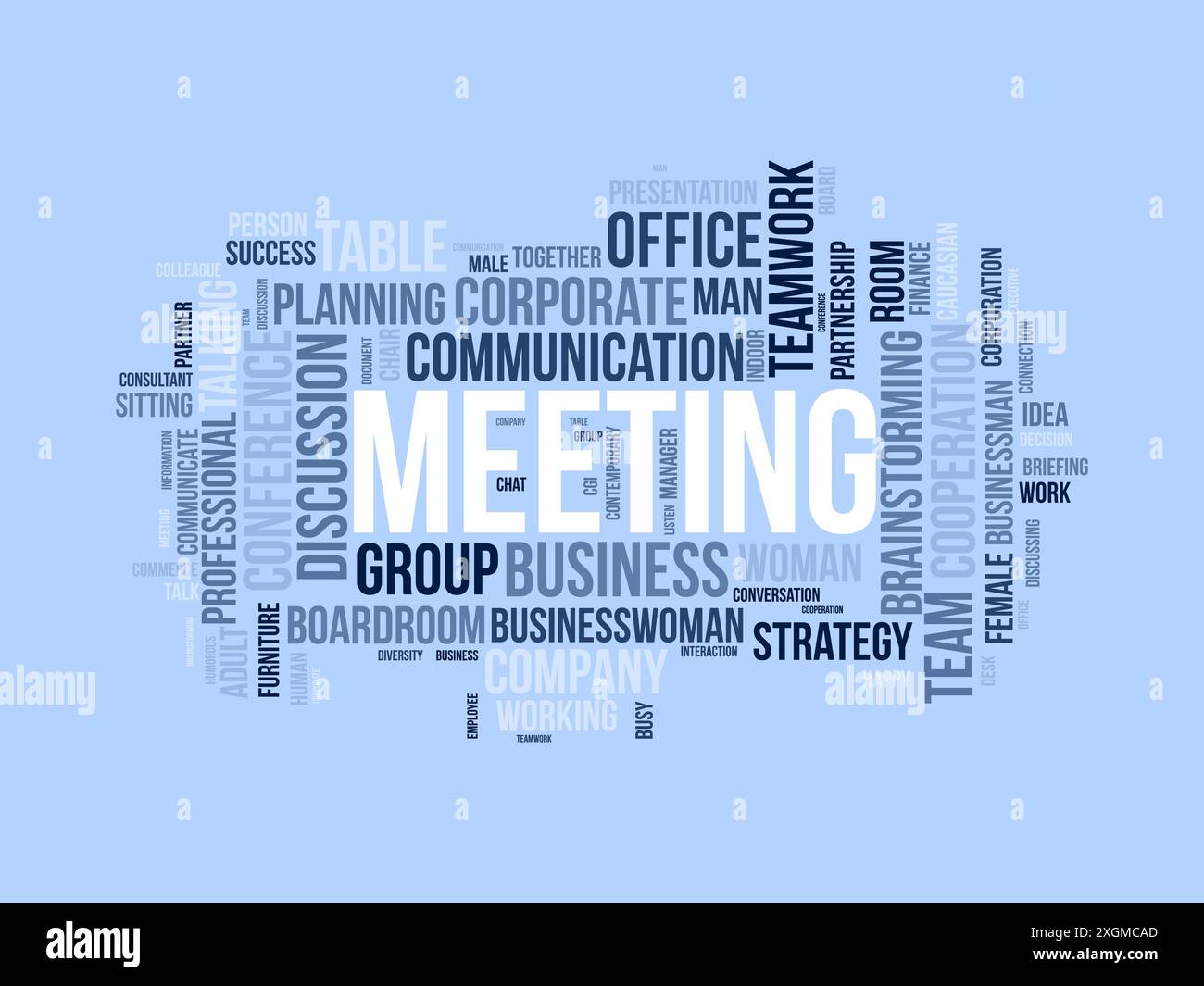 Modello wordcloud per riunioni. Background vettoriale del concetto aziendale. Illustrazione Vettoriale