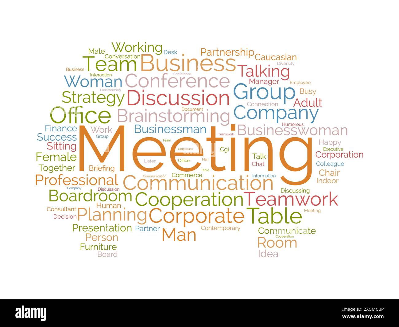 Modello wordcloud per riunioni. Background vettoriale del concetto aziendale. Illustrazione Vettoriale