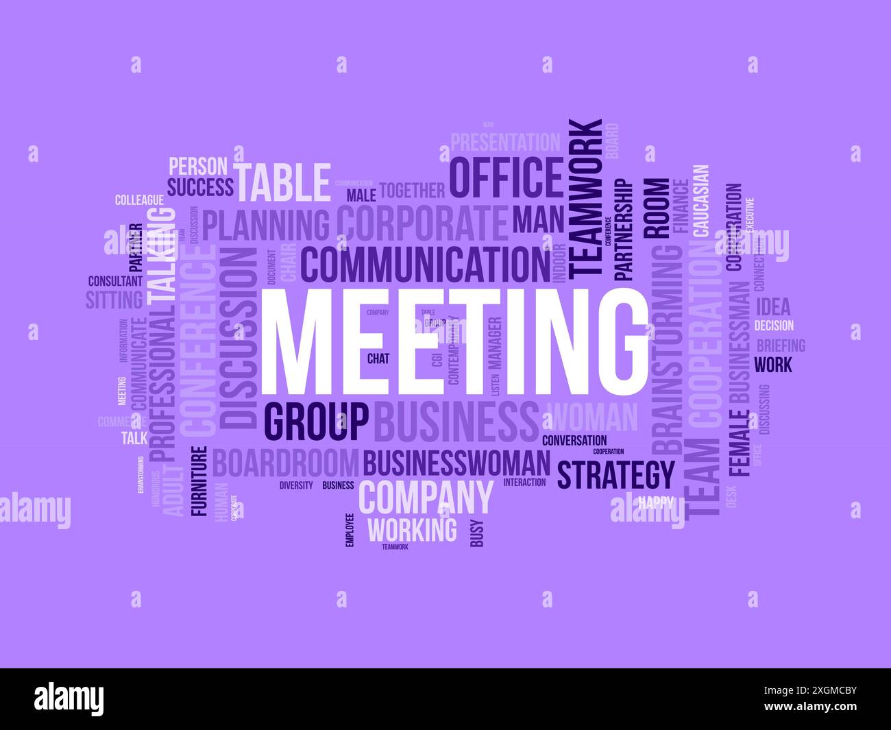 Modello wordcloud per riunioni. Background vettoriale del concetto aziendale. Illustrazione Vettoriale