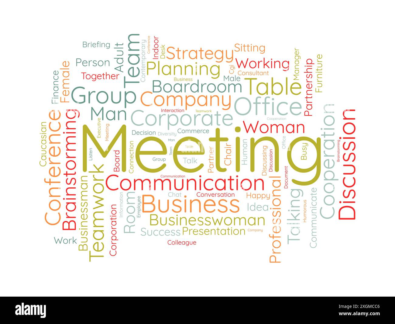 Modello wordcloud per riunioni. Background vettoriale del concetto aziendale. Illustrazione Vettoriale