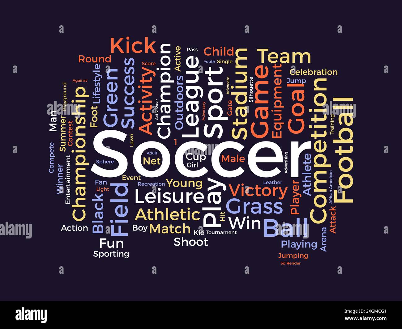 Modello wordcloud calcio. Sfondo vettoriale Sport Concept. Illustrazione Vettoriale