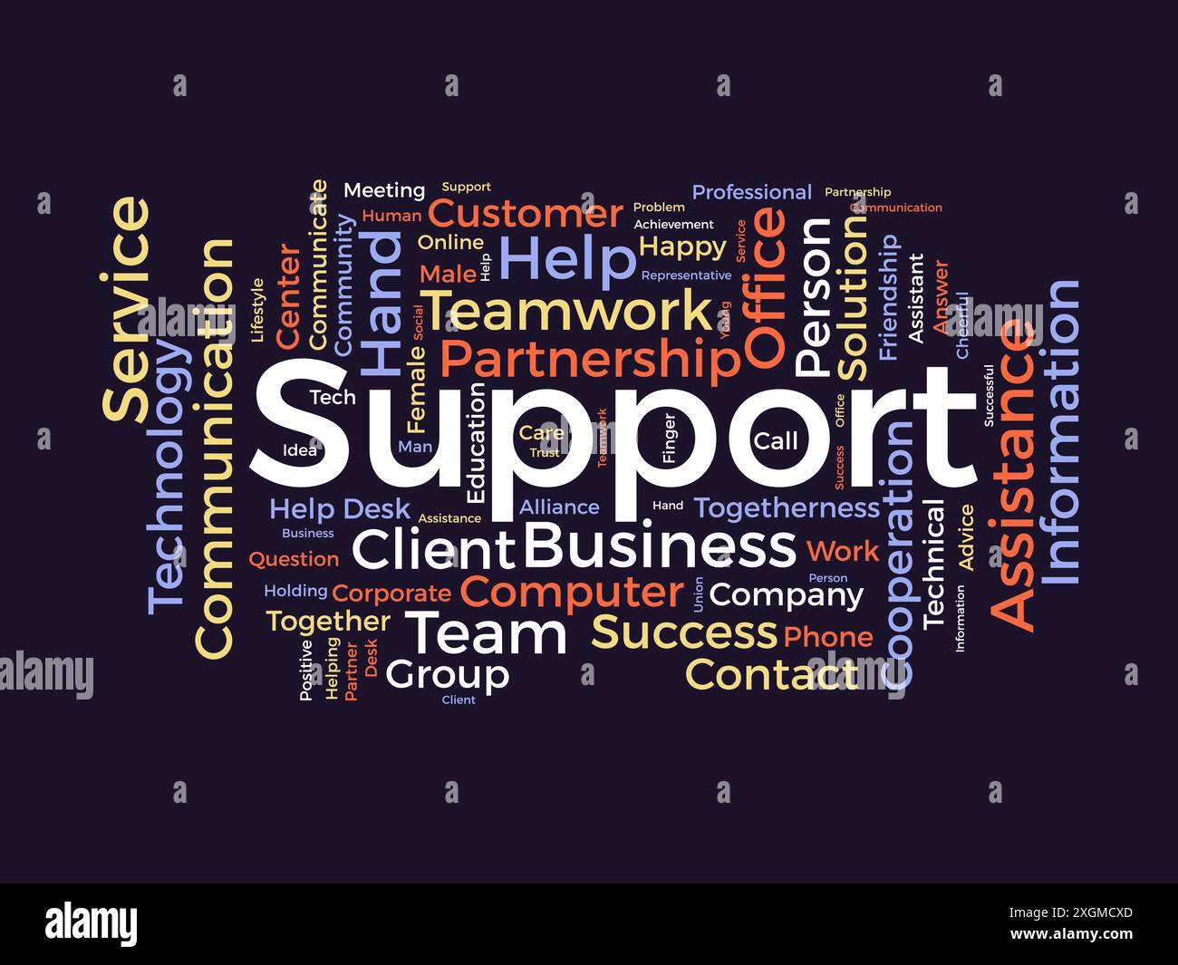Supporta il modello wordcloud. Background vettoriale del concetto aziendale. Illustrazione Vettoriale