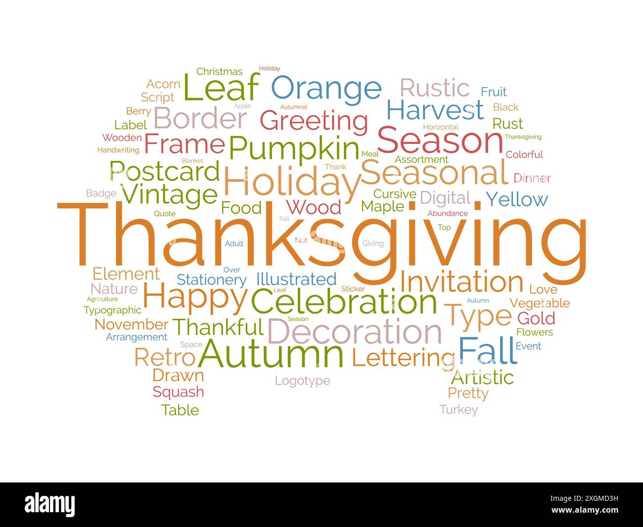 Modello di wordcloud per il giorno del Ringraziamento. Sfondo vettoriale concetto Festival. Illustrazione Vettoriale