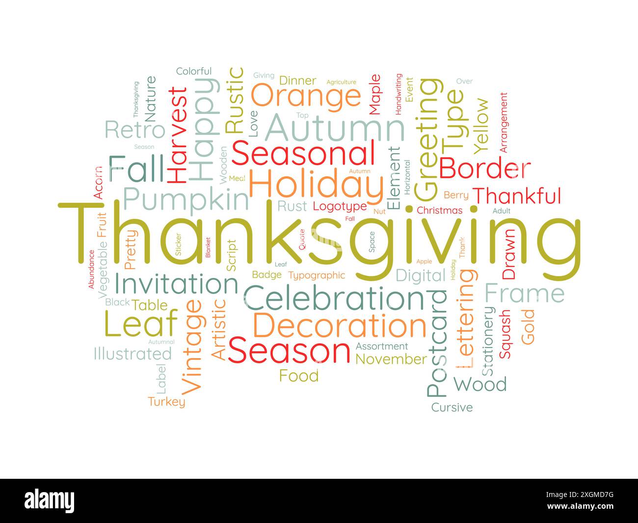 Modello di wordcloud per il giorno del Ringraziamento. Sfondo vettoriale concetto Festival. Illustrazione Vettoriale