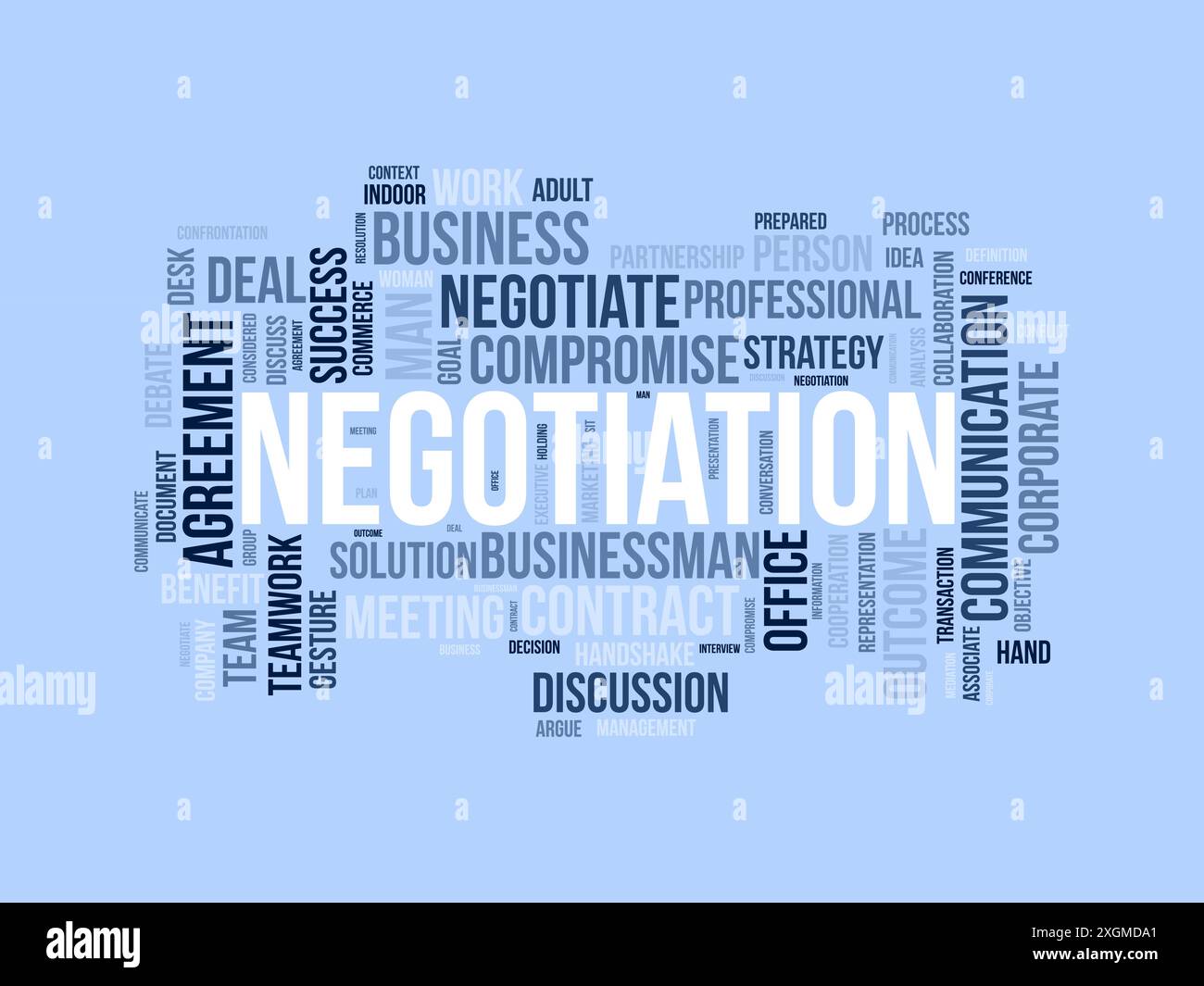 Negoziazione del modello cloud di parole. Background vettoriale del concetto di business e comunicazione. Illustrazione Vettoriale