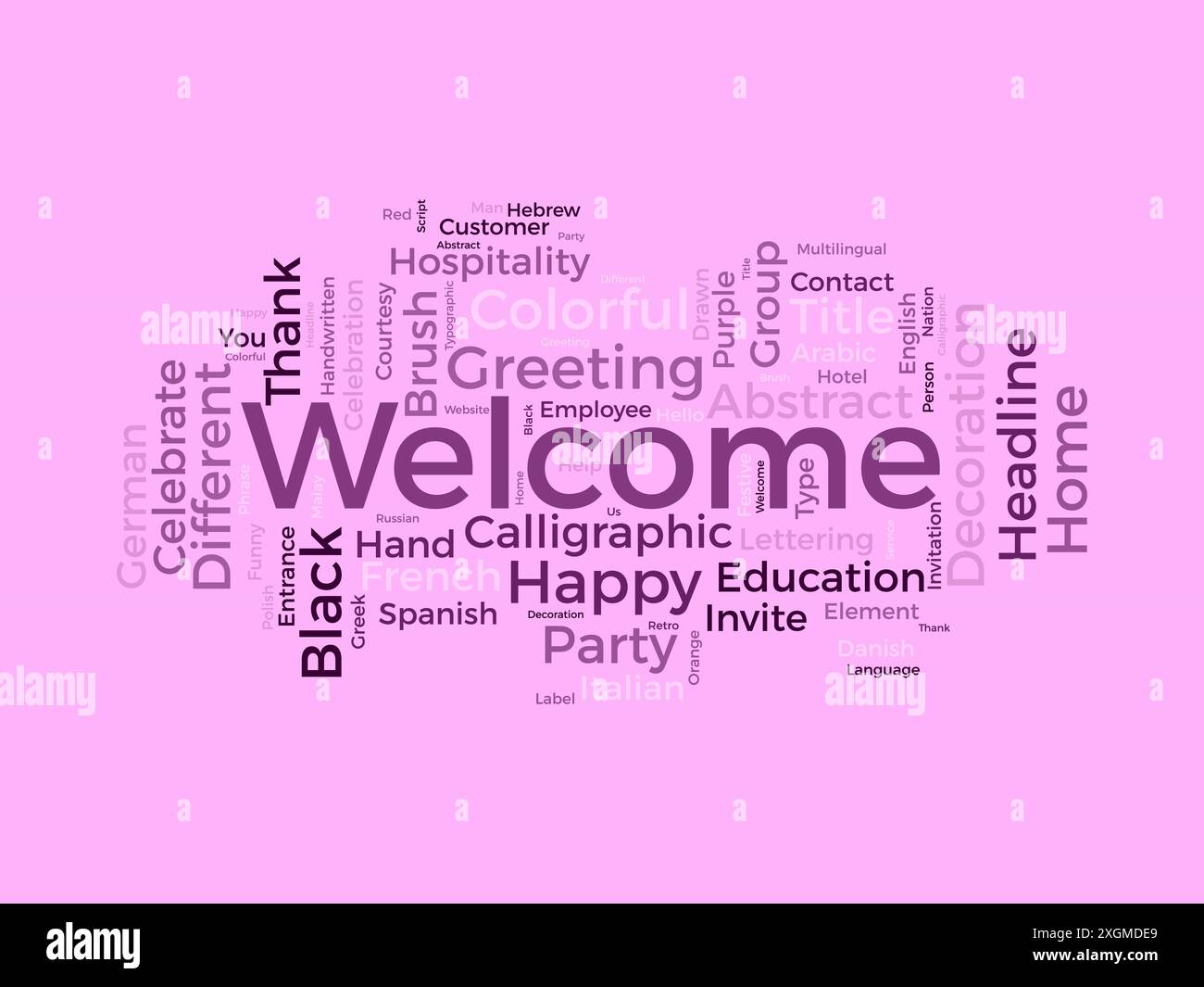 Modello wordcloud di benvenuto. Sfondo vettoriale del messaggio di saluto. Illustrazione Vettoriale