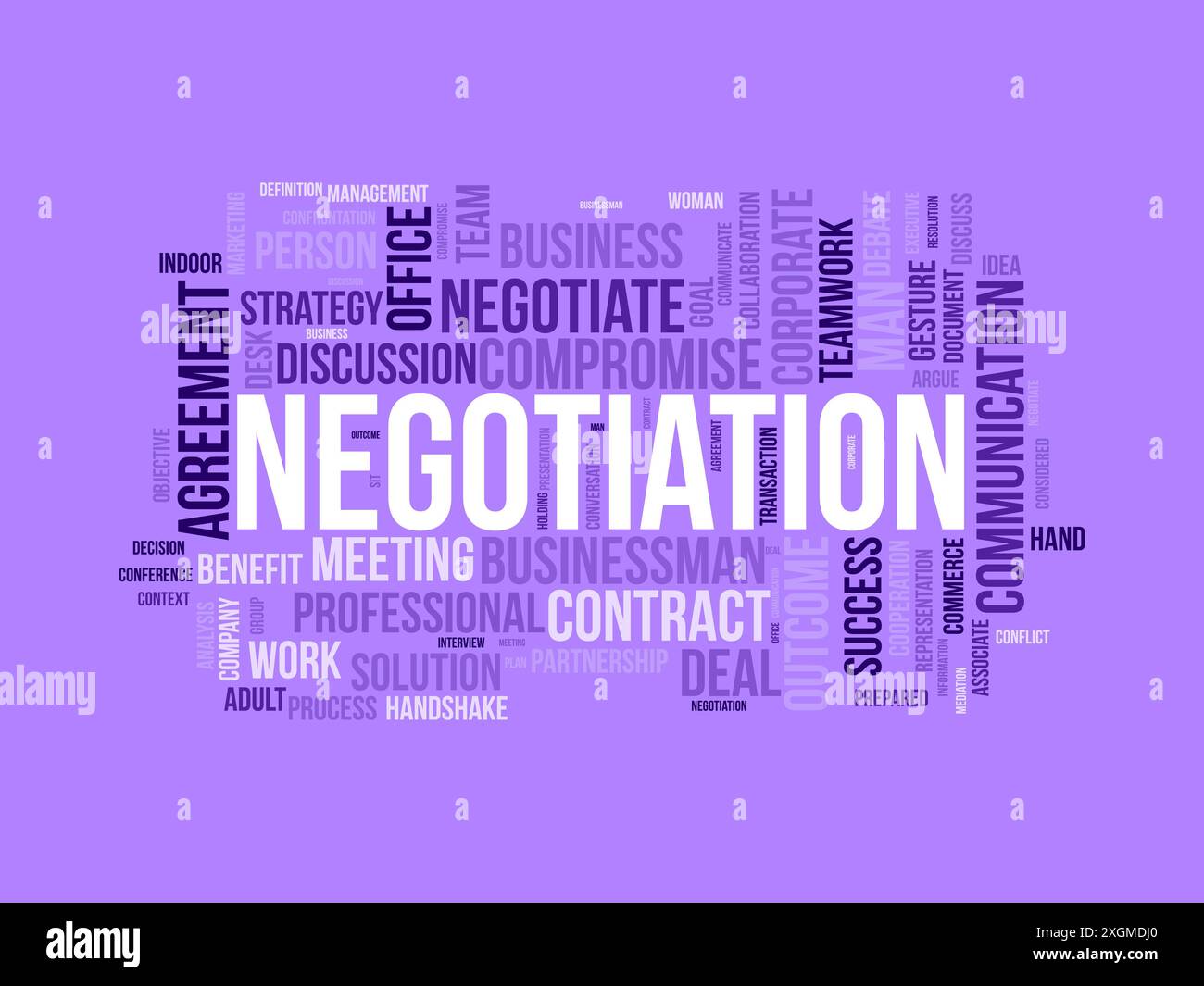 Negoziazione del modello cloud di parole. Background vettoriale del concetto di business e comunicazione. Illustrazione Vettoriale