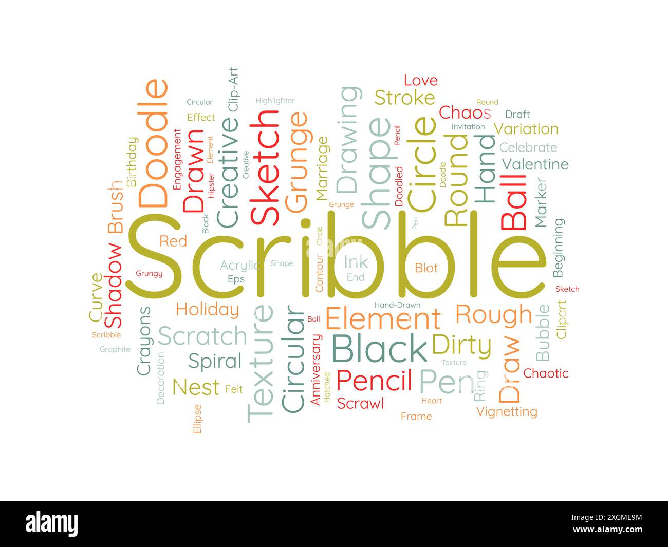 Modello nuvola di parole dello scribble. Sfondo vettoriale Art Concept. Illustrazione Vettoriale