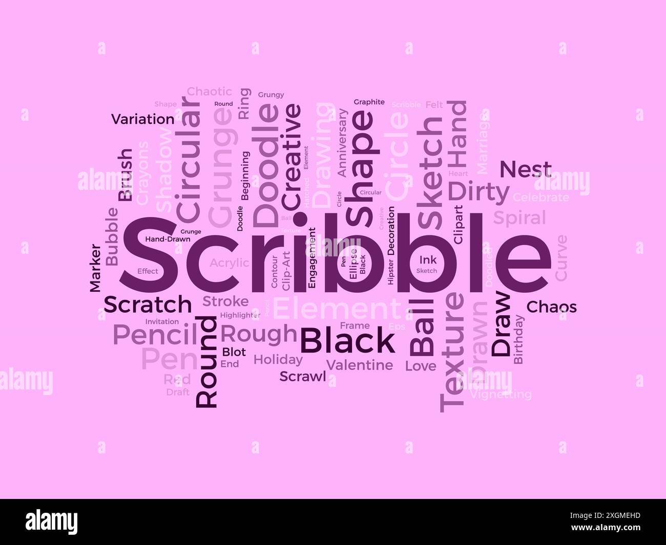 Modello nuvola di parole dello scribble. Sfondo vettoriale Art Concept. Illustrazione Vettoriale