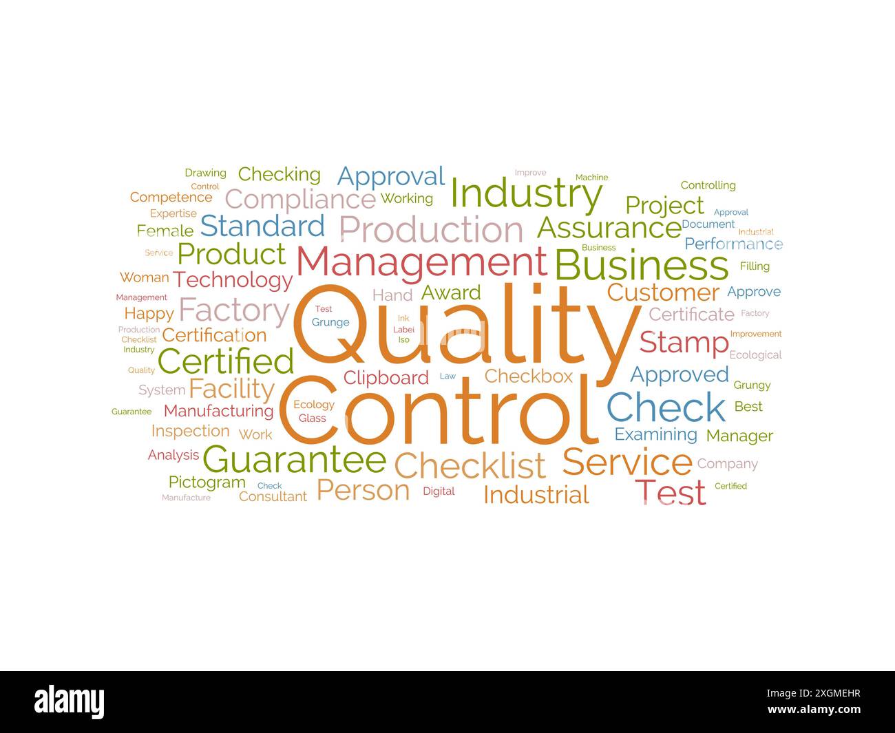 Modello wordcloud per il controllo qualità. Background vettoriale del concetto aziendale. Illustrazione Vettoriale