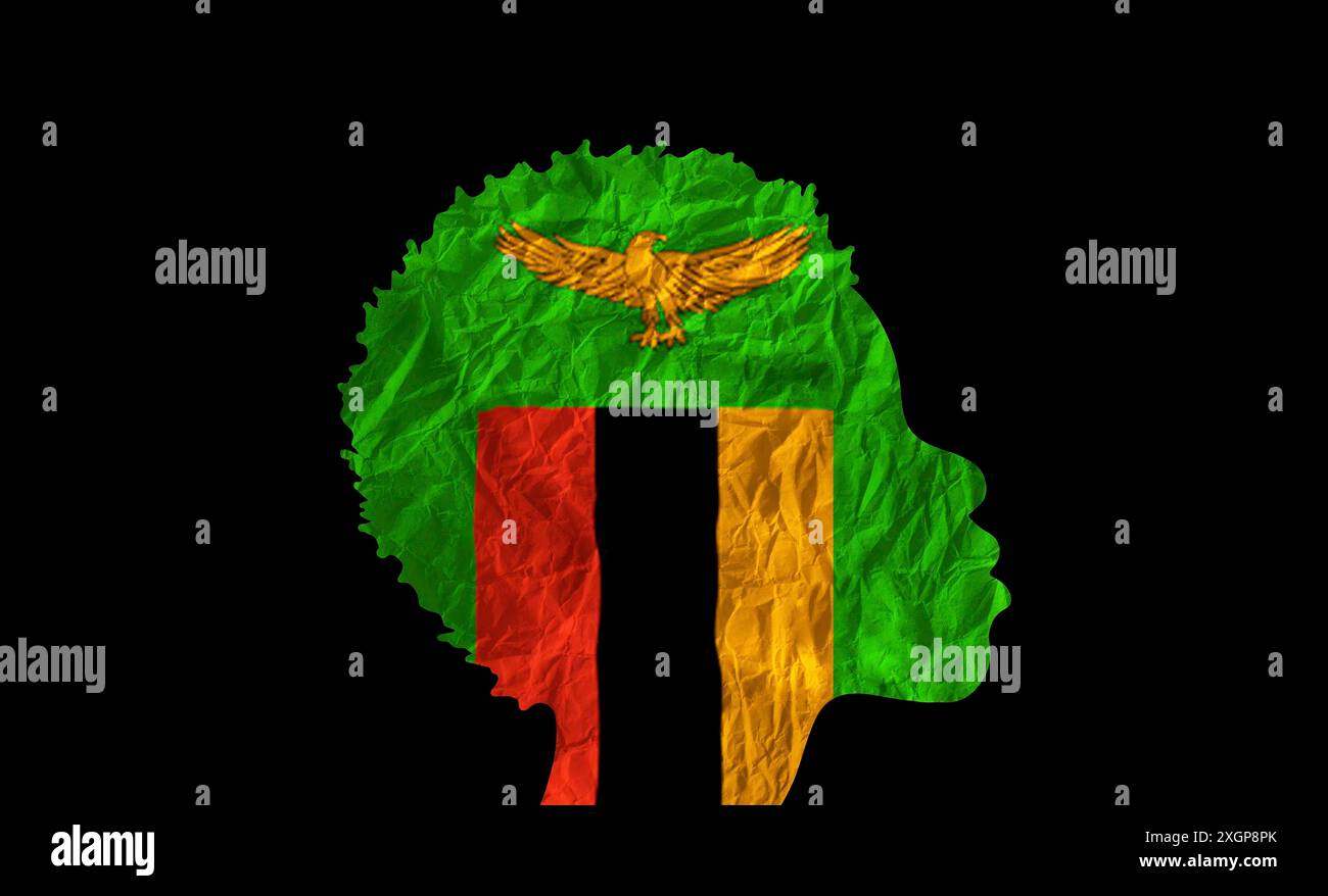 Silhouette di donna africana con bandiera nazionale dello Zambia Foto Stock