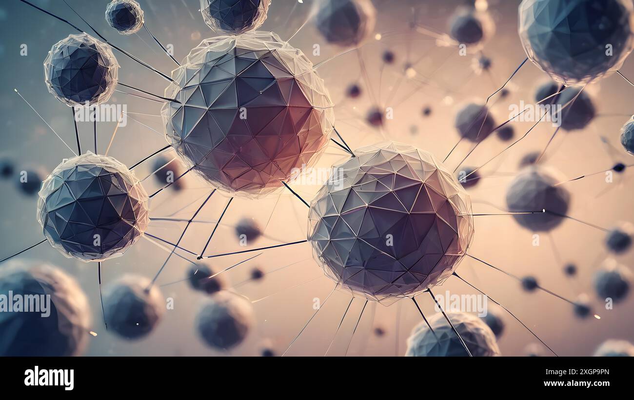 Concetto scientifico: Atomi con legami chimici. Struttura del DNA molecolare. Struttura della rete legami chimici a livello molecolare di linee e punti, punti Foto Stock