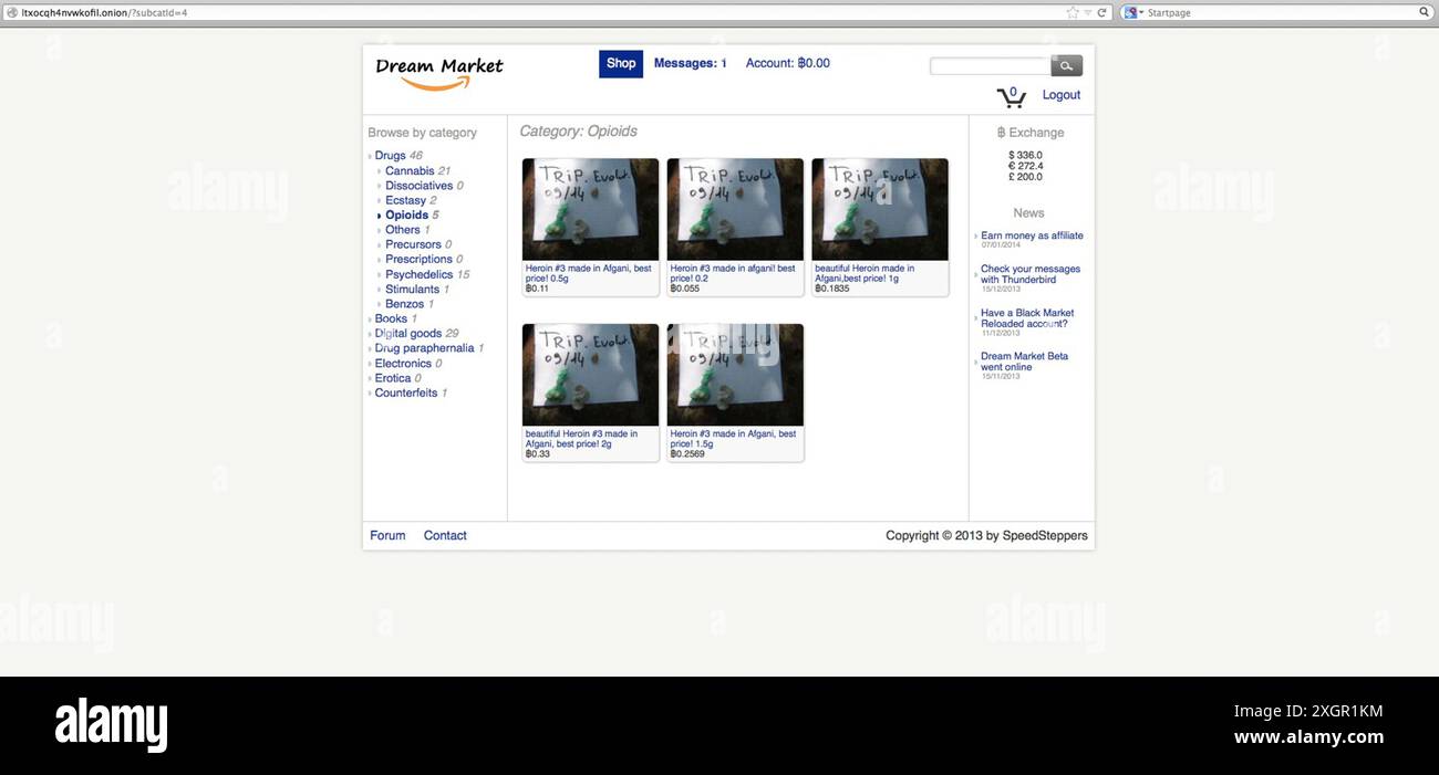 Afferra lo schermo da siti del mercato Dark Net che vendono drogsnefarious illegali Foto Stock