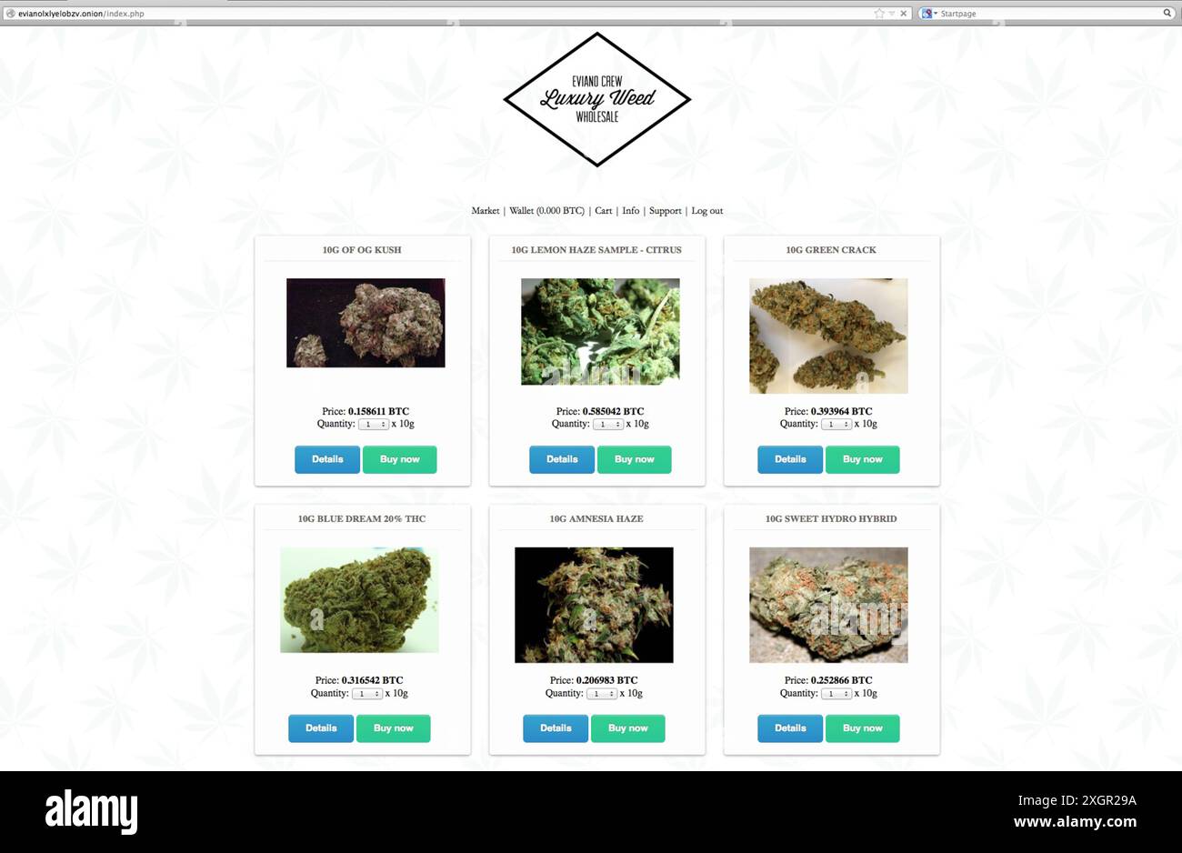 Afferra lo schermo da siti del mercato Dark Net che vendono drogsnefarious illegali Foto Stock