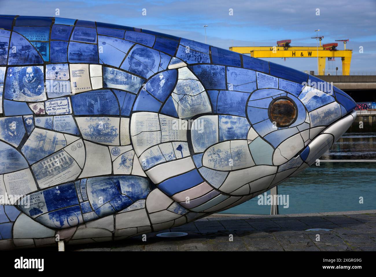 Opere d'arte pubbliche Big Fish Belfast Irlanda del Nord Foto Stock