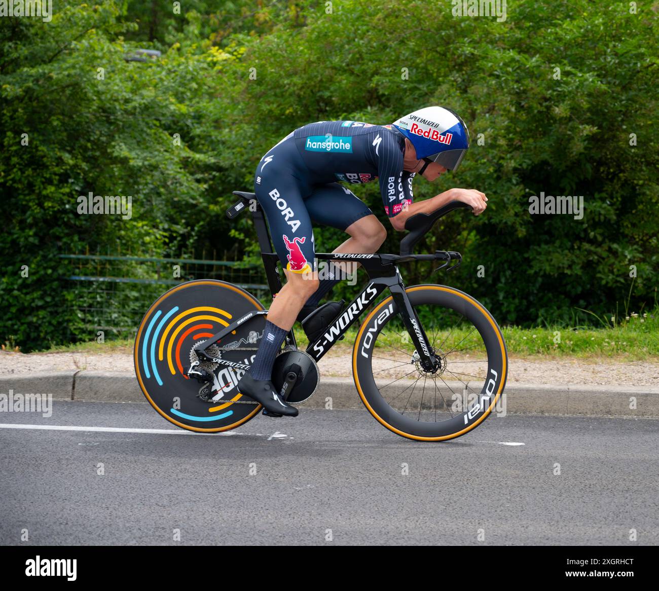 Bob Jungels, Red Bull-Bora-Hansgrohe, 2024 Tour de france tappa 7 orario da Nuits-Saint-Georges a Gevrey-Chambertin, Borgogna, Francia. Foto Stock