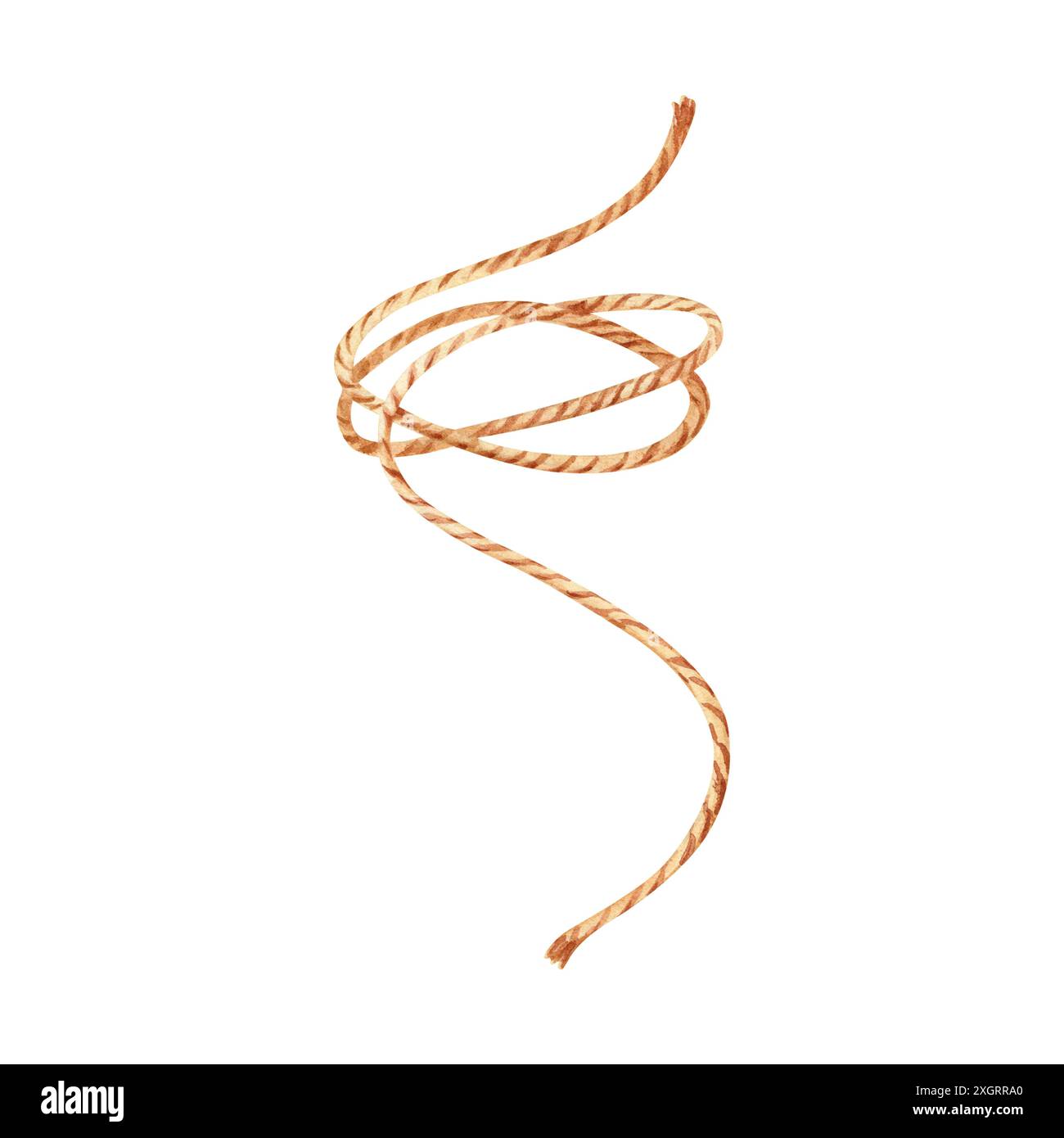Illustrazione ad acquerello del filo. Tubazione dello spago dei macellatori. Fune rustica per mazzi di fiori. Elemento di design isolato dallo sfondo. natura biologica Foto Stock