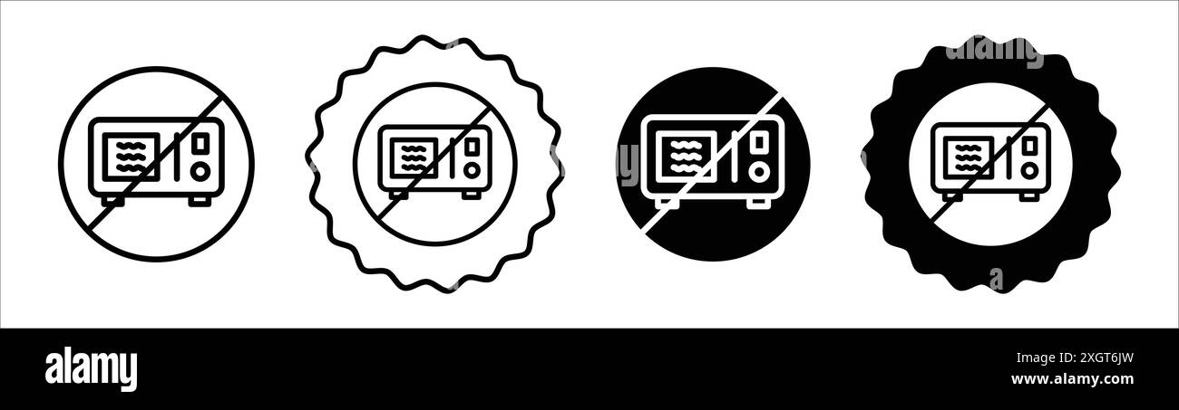 Non utilizzare l'icona del forno a microonde con il simbolo del vettore in bianco e nero Illustrazione Vettoriale