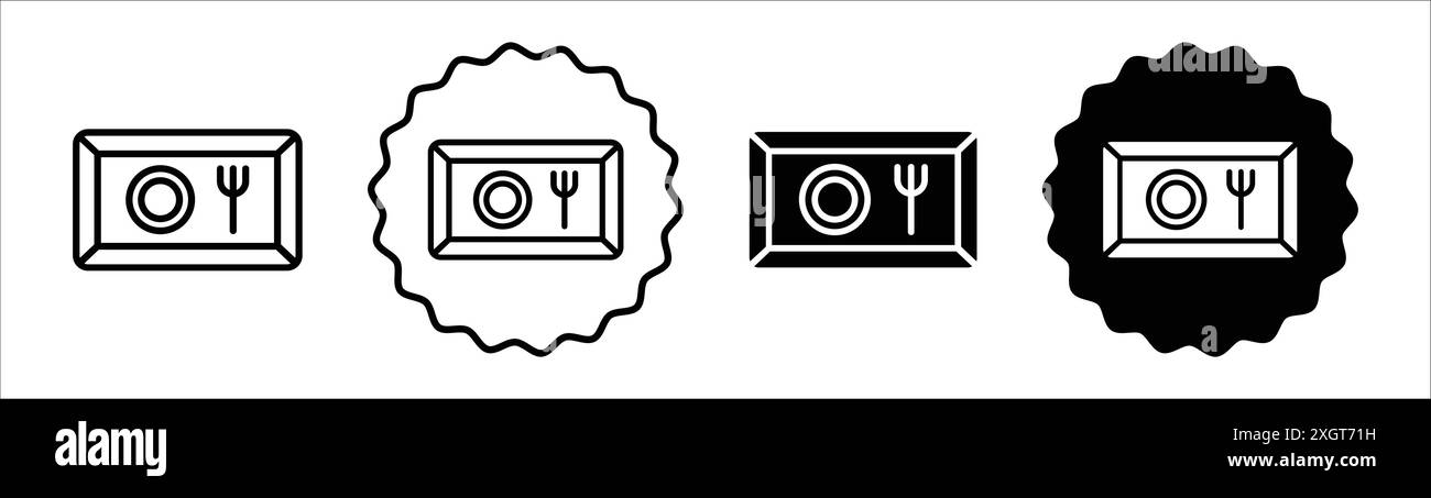 Contorno vettoriale del logo del vassoio per alimenti in bianco e nero Illustrazione Vettoriale