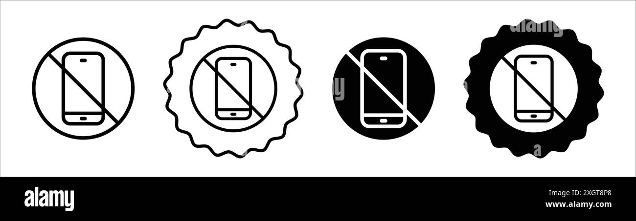 Nessuna icona del telefono con il logo con il simbolo del vettore in bianco e nero Illustrazione Vettoriale