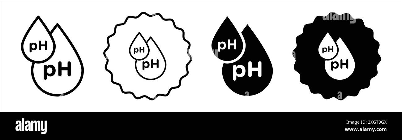 Icona valore PH, logo, contorno vettoriale in bianco e nero Illustrazione Vettoriale