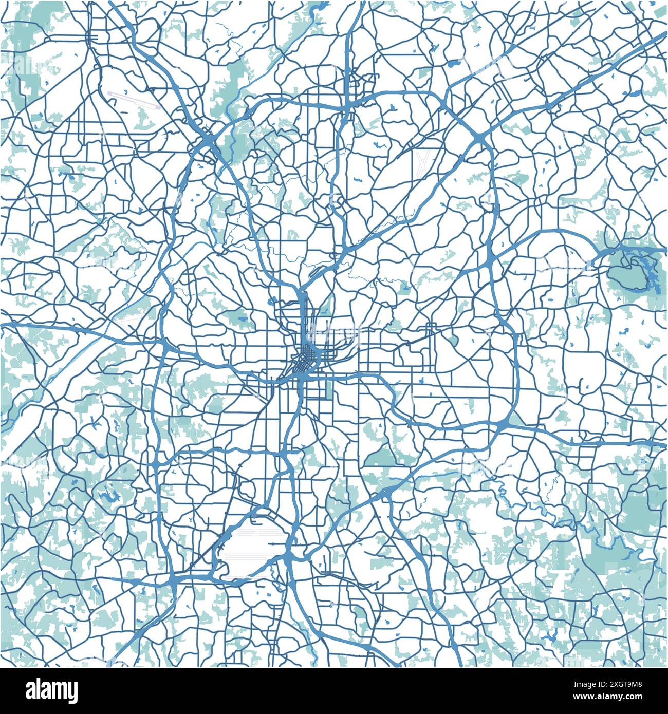 Mappa di Atlanta in Georgia in blu. Contiene vettore stratificato con strade, acqua, parchi, ecc. Illustrazione Vettoriale