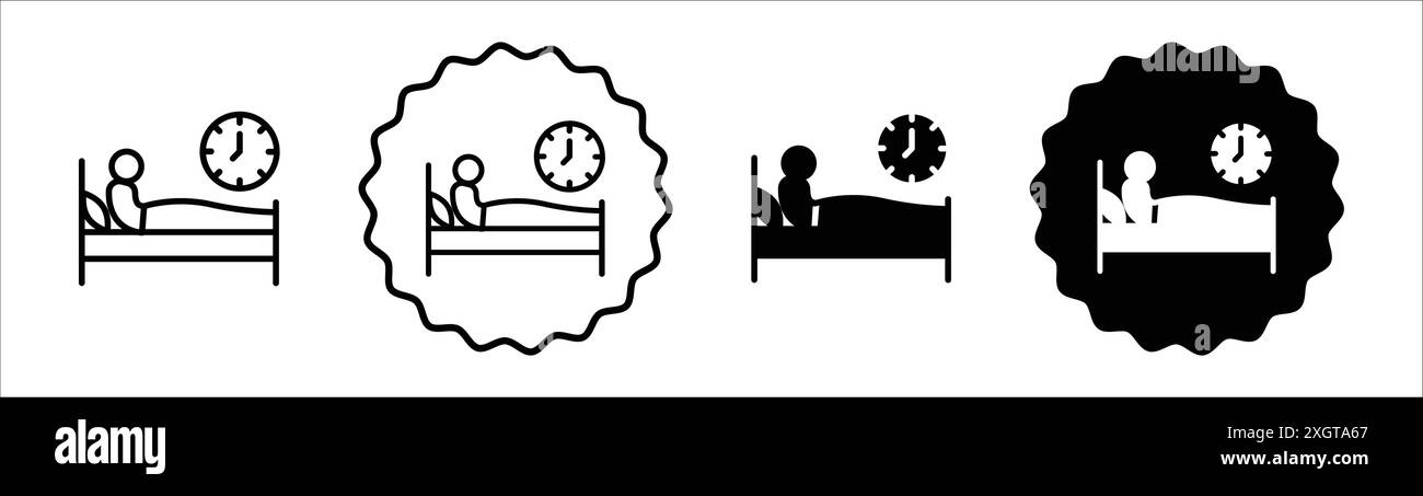 Icona di privazione del sonno, simbolo del logo, contorno vettoriale in bianco e nero Illustrazione Vettoriale