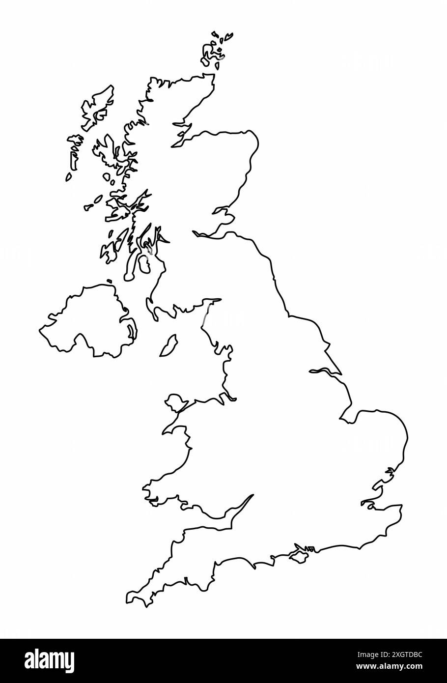 Mappa di contorno del Regno Unito isolata su sfondo bianco Illustrazione Vettoriale