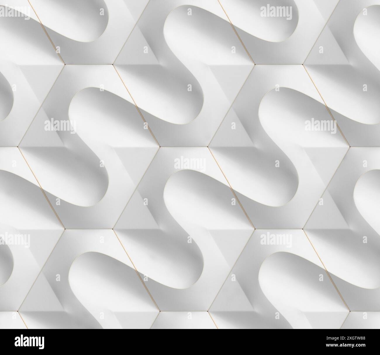 illustrazione 3d di tessere delle onde geometriche, moduli bianchi con bordi dorati sfilacciati. Texture realistica e senza cuciture di alta qualità. Foto Stock