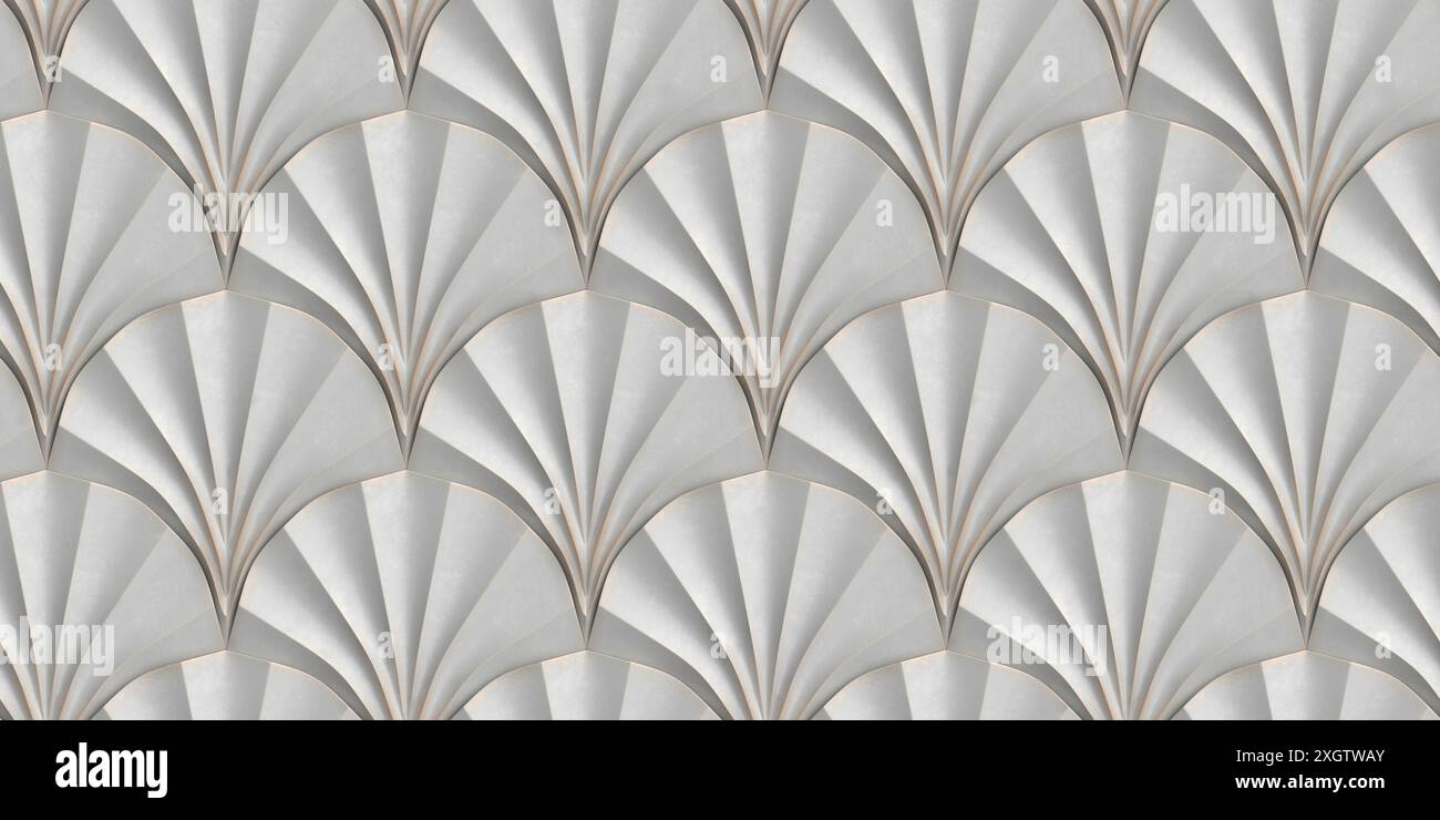 piastrelle 3d sotto forma di materiale plastico lucido a ventaglio bianco Foto Stock