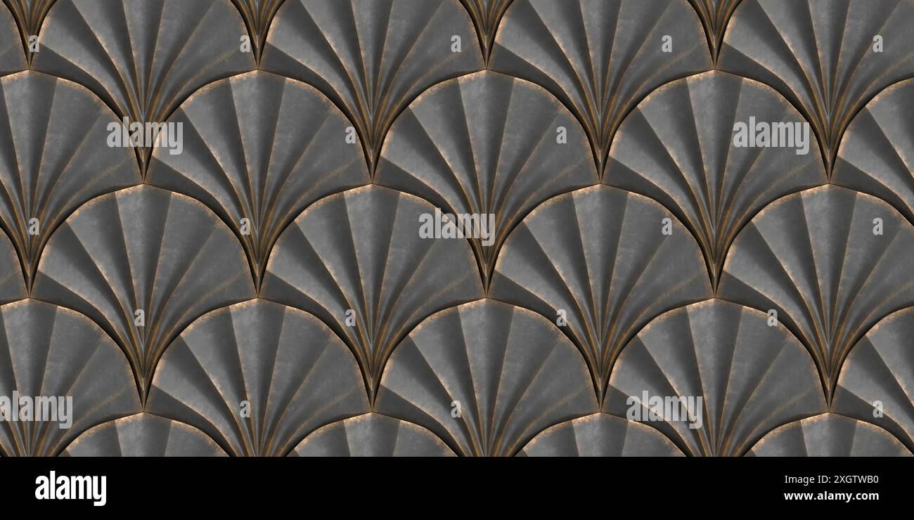 piastrelle 3d sotto forma di materiale plastico lucido a ventaglio bianco Foto Stock