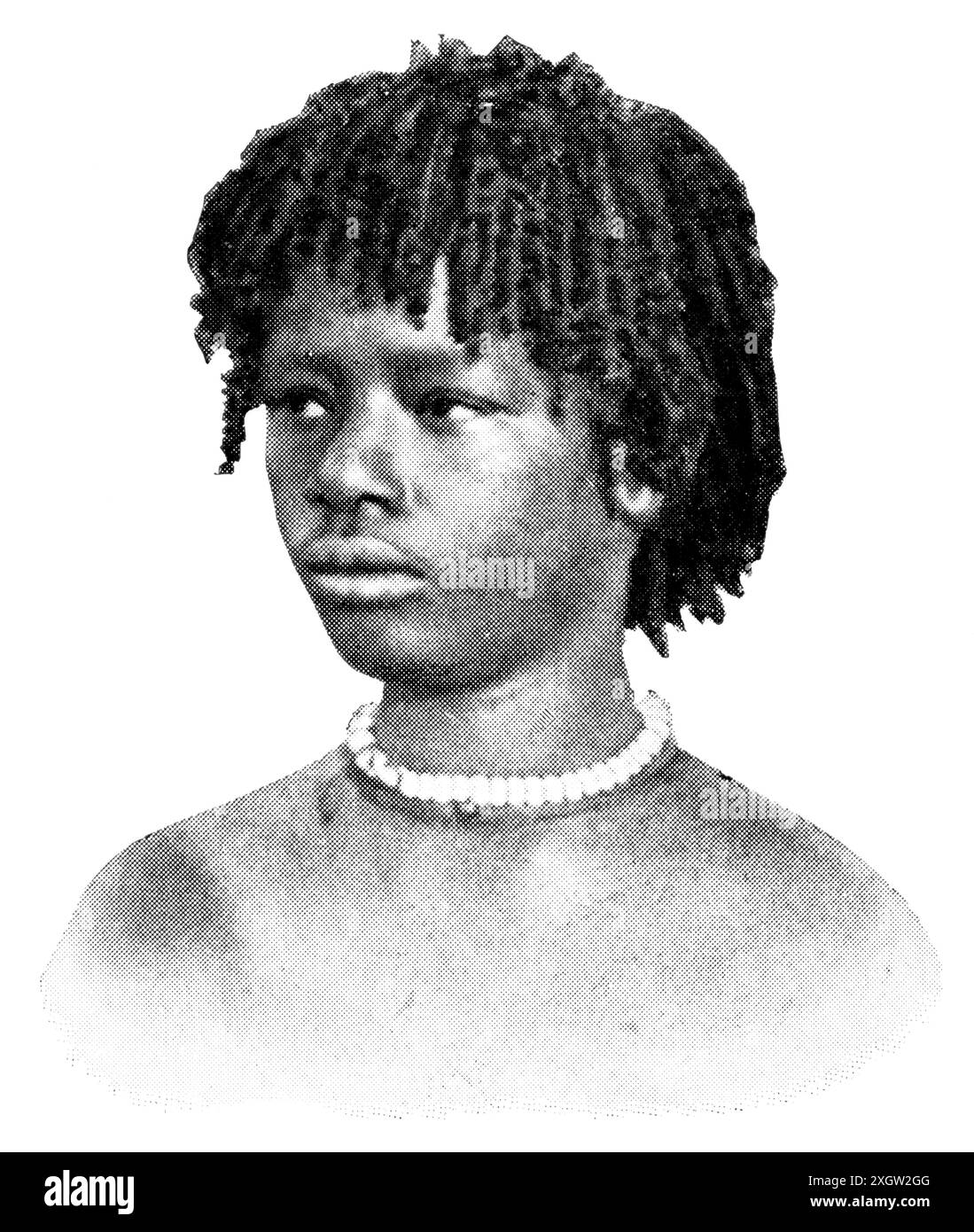 Popoli africani. Ritratto di una ragazza del Ruanda. Pubblicazione della "Meyers enciclopedia", volume 7, Lipsia, Germania, 1910 Foto Stock