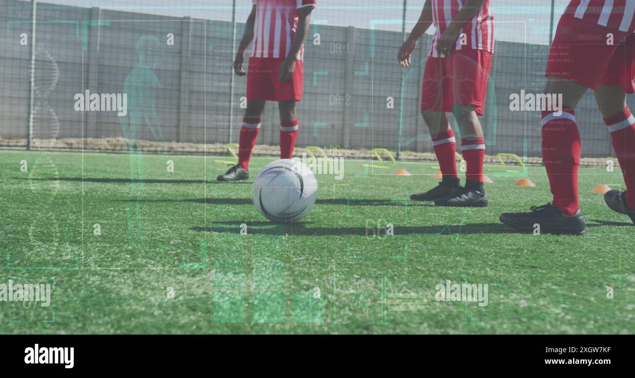 Immagine dell'elaborazione dei dati su un giocatore di calcio. Sport, competizione, intrattenimento e tecnologia Concept Digital Composite Digital Digital Digital Digital Foto Stock