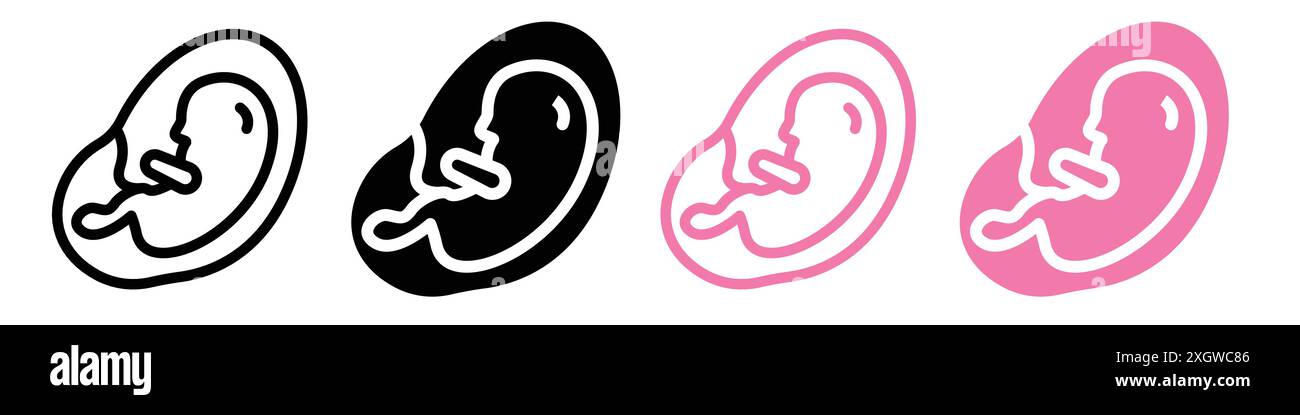 Icona bambino nello stomaco, simbolo del logo, contorno vettoriale in bianco e nero Illustrazione Vettoriale