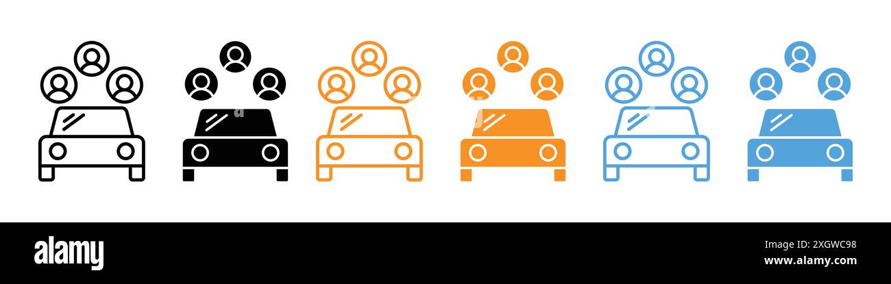 Logo Carpool Share Icon contorno vettoriale in bianco e nero Illustrazione Vettoriale