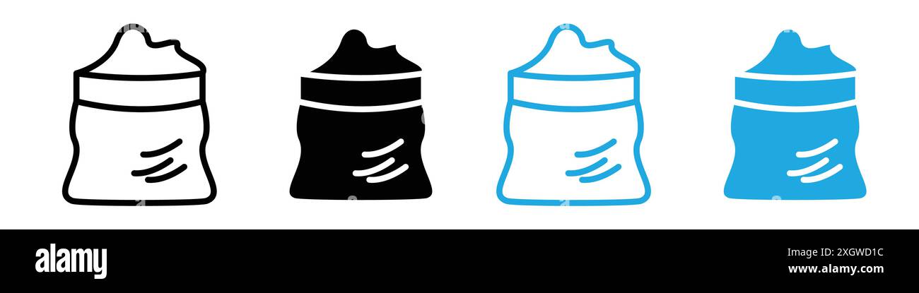 Logo con l'icona della borsa a farina contorno vettoriale in bianco e nero Illustrazione Vettoriale