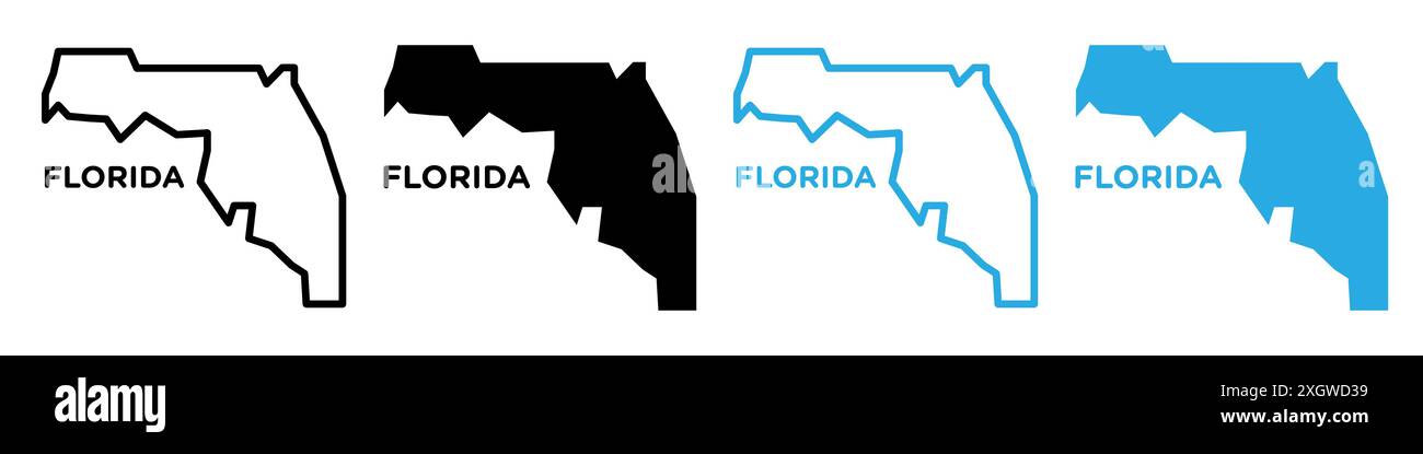 Simbolo della mappa della Florida, simbolo vettoriale in bianco e nero Illustrazione Vettoriale