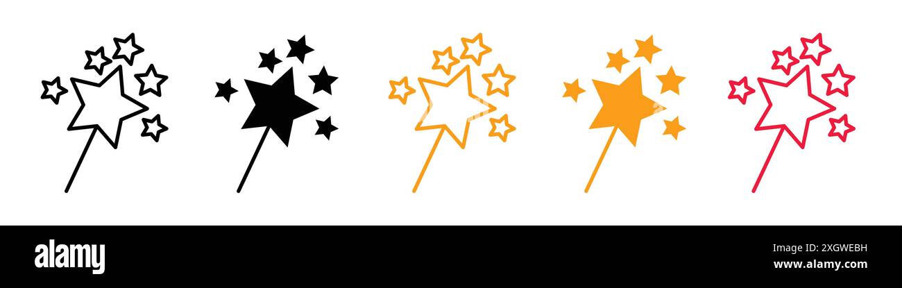 Il logo dell'icona della bacchetta magica indica il contorno vettoriale in bianco e nero Illustrazione Vettoriale