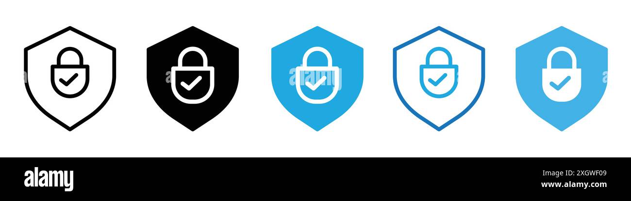 Logo icona di sicurezza contorno vettoriale in bianco e nero Illustrazione Vettoriale