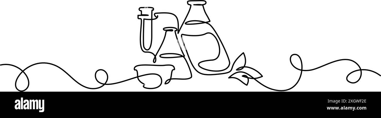 Concetto didattico sulle apparecchiature di laboratorio di chimica e fisica. Telaio angolare. Illustrazione Vettoriale