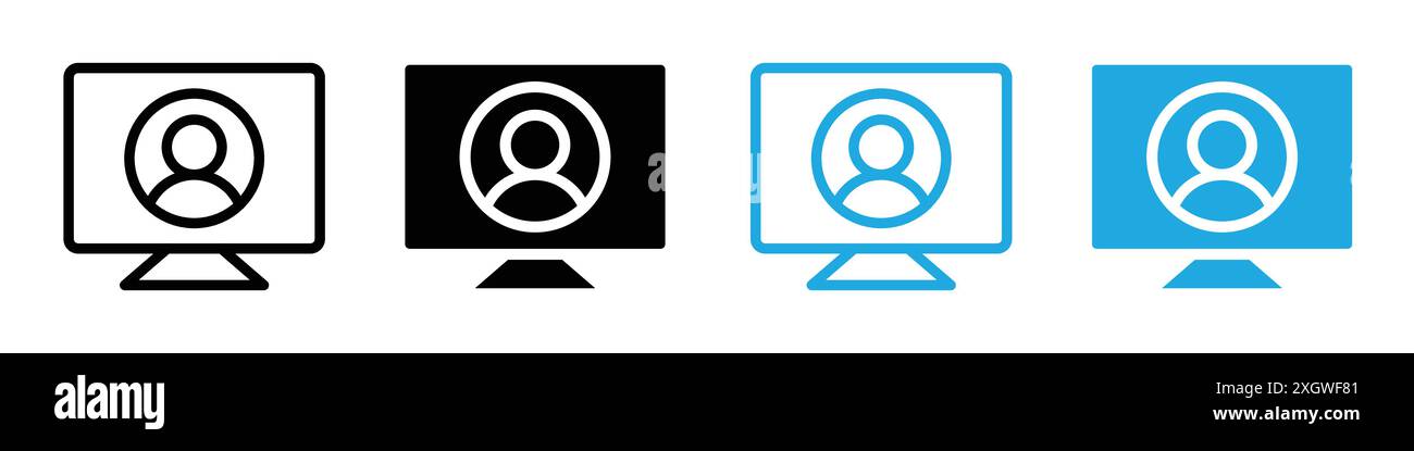 Icona del webinar, logo, contorno vettoriale in bianco e nero Illustrazione Vettoriale