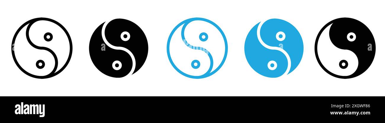 Logo Yin yang simbolo contorno vettoriale in bianco e nero Illustrazione Vettoriale