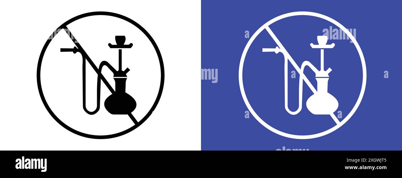 Nessun segno di narghilè logo segno vettoriale contorno in bianco e nero Illustrazione Vettoriale