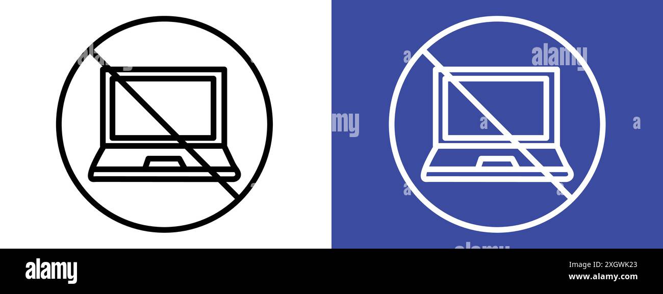 Nessun simbolo del laptop, simbolo del logo, contorno vettoriale in bianco e nero Illustrazione Vettoriale