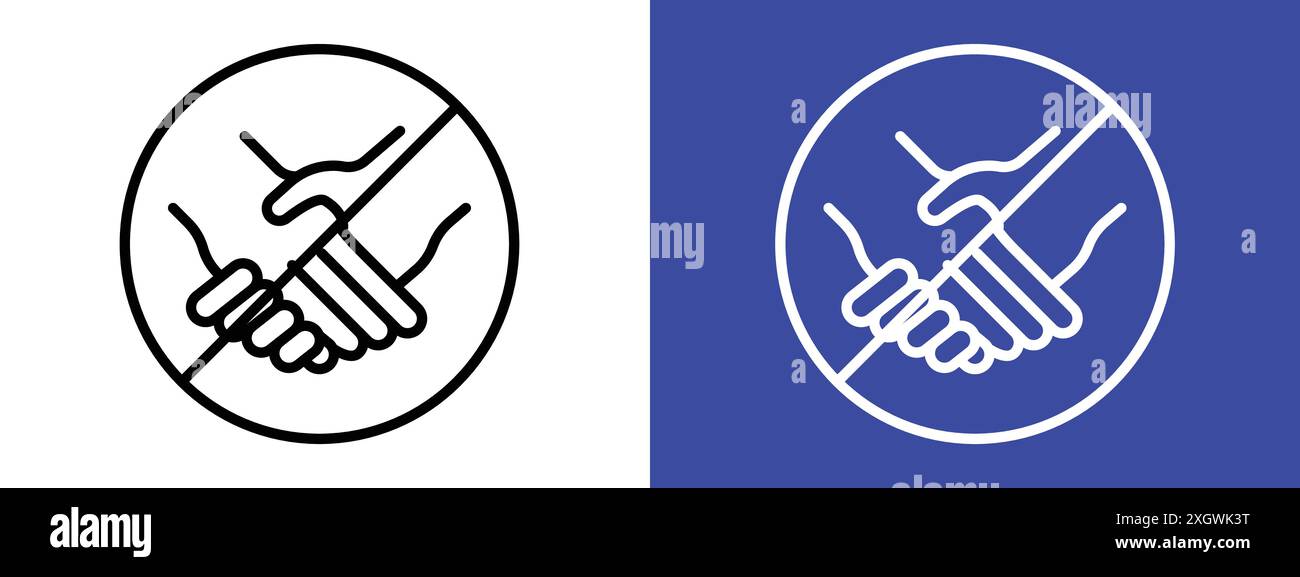 Nessun segno di stretta di mano bordo vettoriale del logo in bianco e nero Illustrazione Vettoriale
