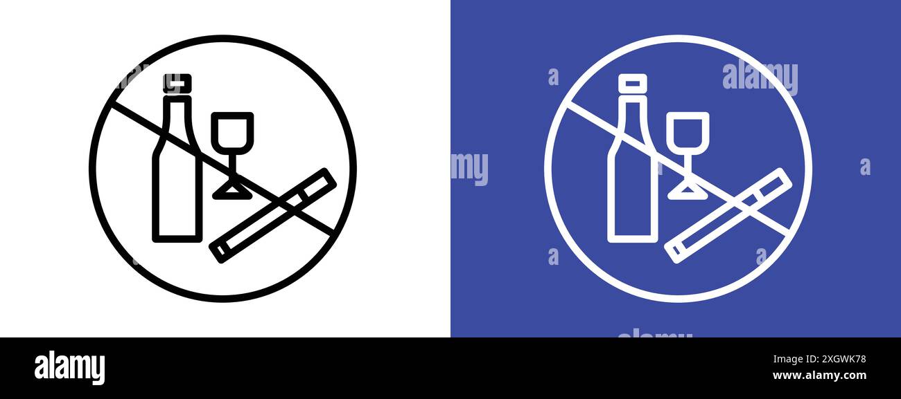 Nessun segno di droga o alcool logo segno segno contorno vettoriale in bianco e nero Illustrazione Vettoriale